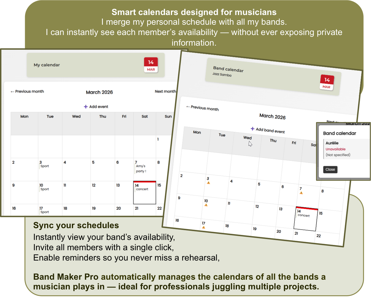Band Maker Pro smart calendars