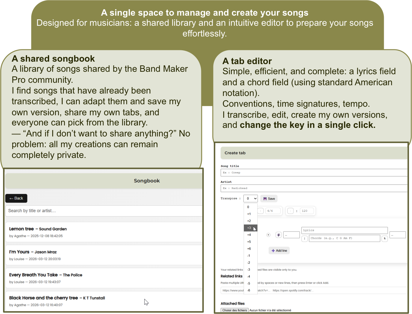 Band Maker Pro songbook and chord chart editor