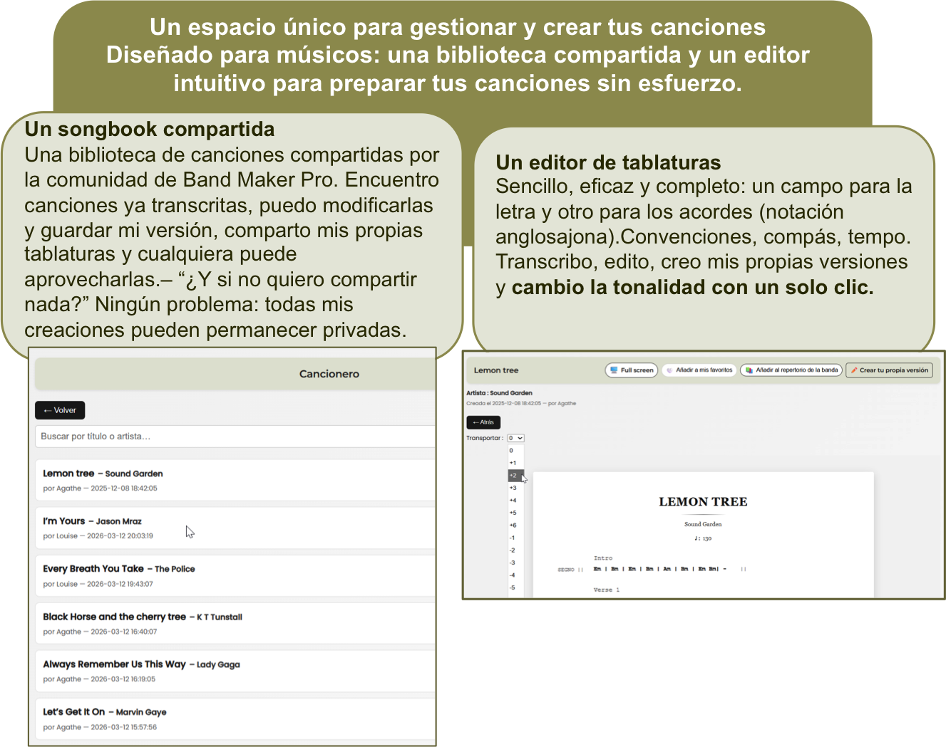Repertorio compartido y editor de tablas de acordes Band Maker Pro