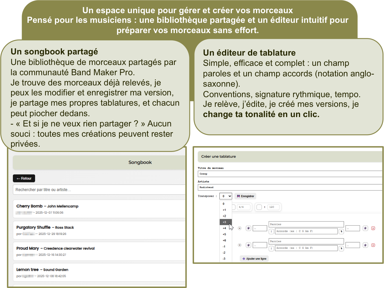 Répertoire partagé et éditeur de grilles d'accords Band Maker Pro